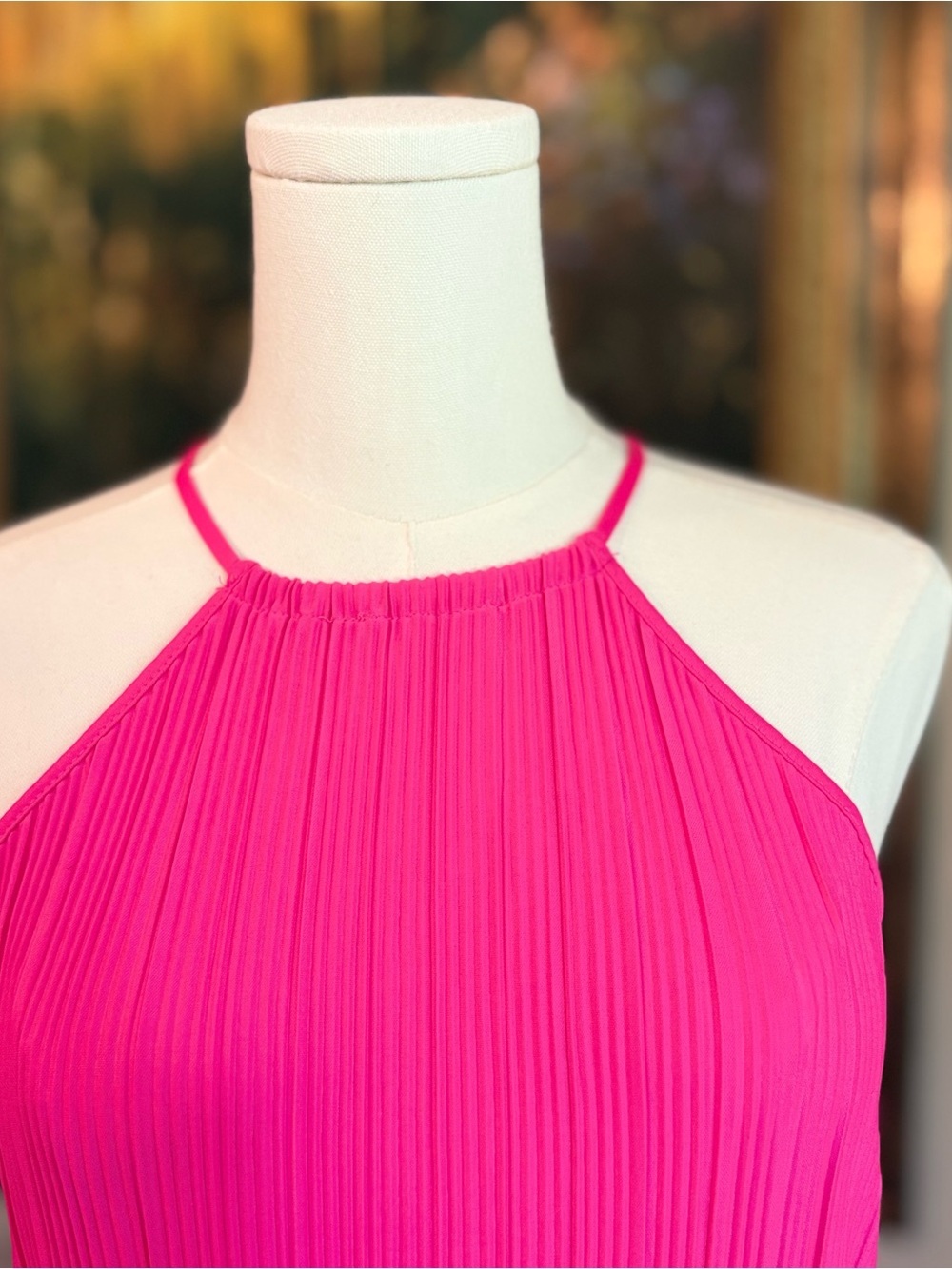 a new day Hot Pink Halter Pleated Midi Dress Sz XS - Picture 3 of 7